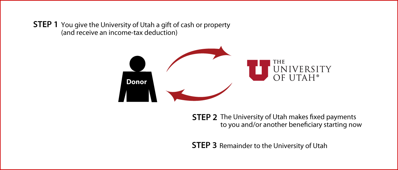 Immediate-Payment Charitable Gift Annuity Diagram. Description of image is listed below. Immediate-Payment Charitable Gift Annuity Diagram. Description of image is listed below.