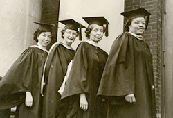 Photo of Louise Browning (second from left) receiving her MSW at Simmons College in Boston, 1952.